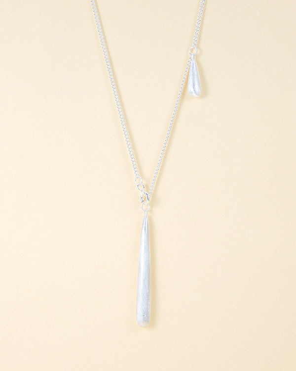 Sterling Silver Dual Brushed Teardrop Pendant Necklace - Zafari Studio Jewelry